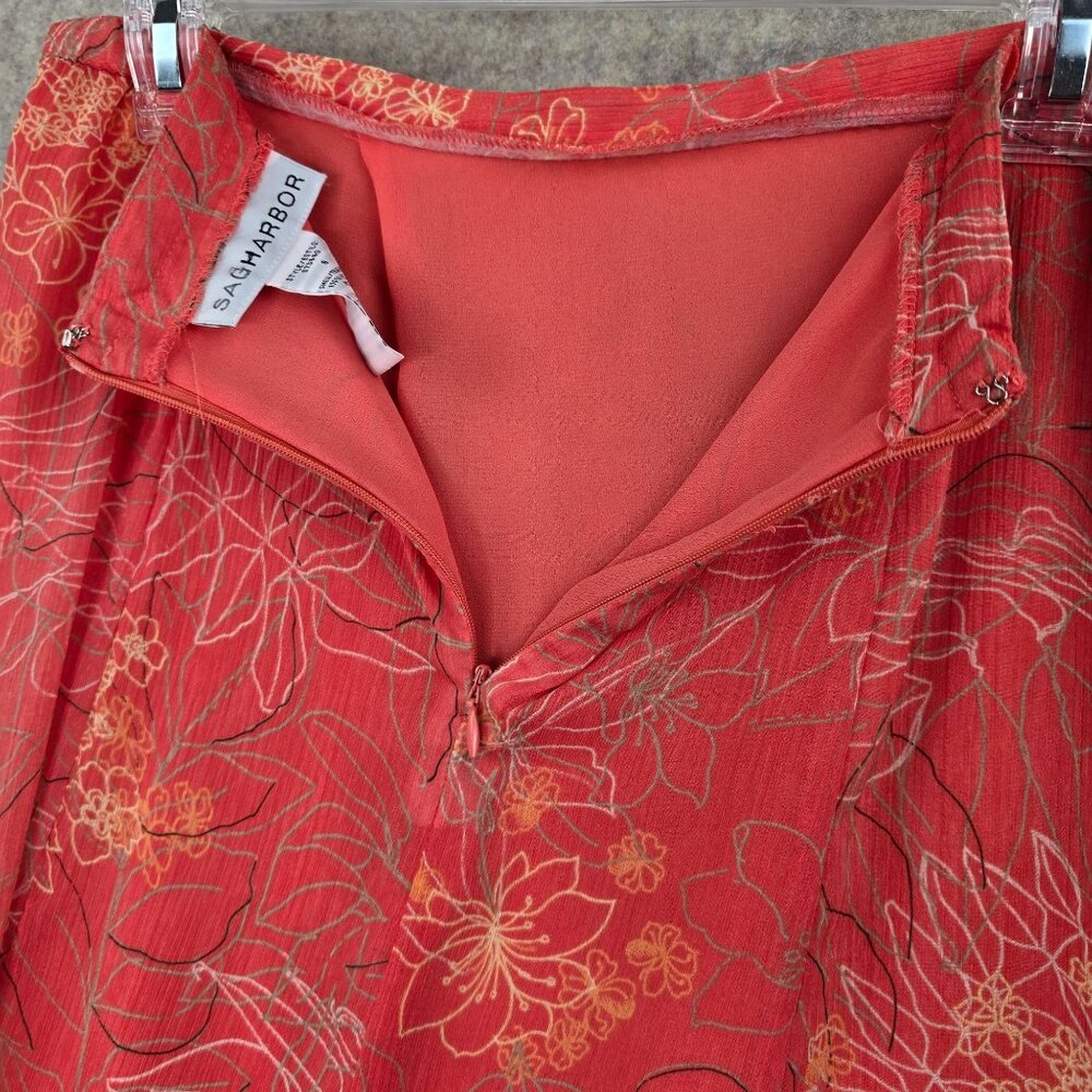 Sag Harbor Floral Layered Ruffle Skirt Red Orange 100% Polyester Lined Size 8 - Picture 3 of 8